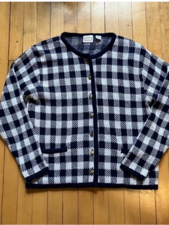 Hasting & Smith Sweaters - Gingham Vintage Cardigan Hasting & Smith Navy Blue/White Grannycore Medium Boxy